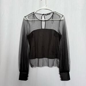 Zara Black Sheer Long Sleeve Blouse